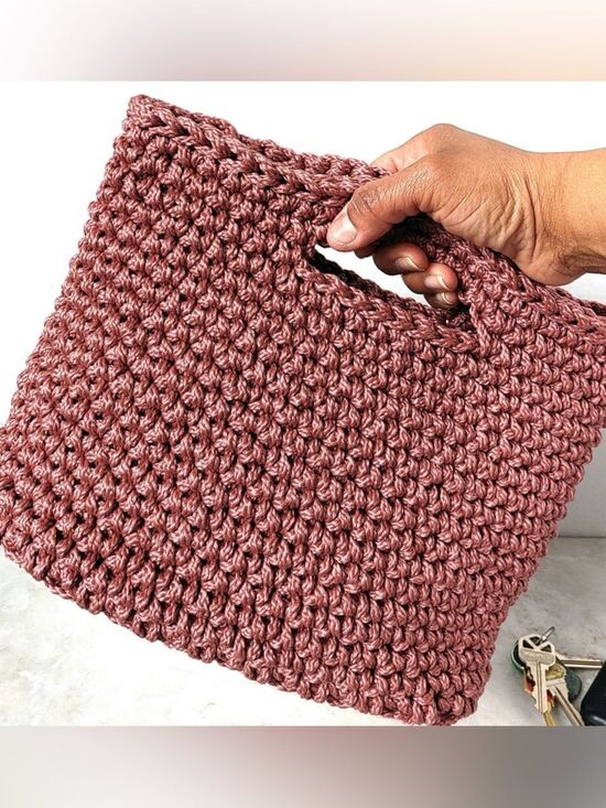 Hook and Rope Handbags - Handmade Rose Clutch Structured Macrame Heavy Bag with Cork Leather Base